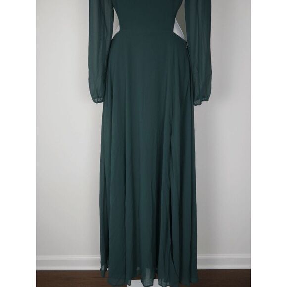 Lulu's Women's Green Back Cutout Ballon Long Sleeve Chiffon Maxi Dress S - Picture 5 of 13